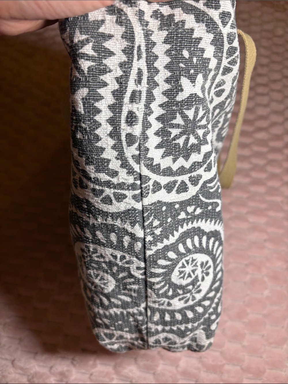 100% Cotton Handmade Gray & White Tote with Gold Logo - Picture 10 of 14